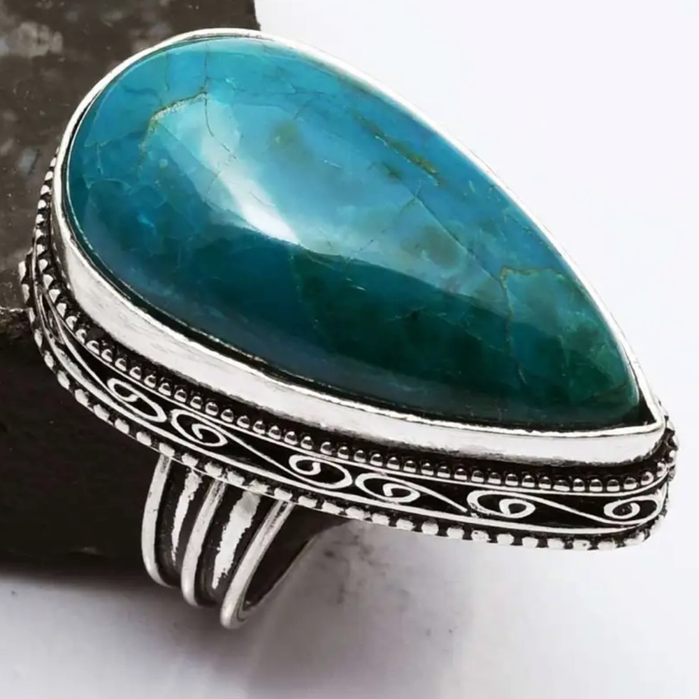 #232 Teal Solar Agate Handcrafted 💍 In An Antique Setting Size 8 NWOT